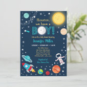 ヒューストン我々は男の子の宇宙の赤ちゃんシャワーを持っている 招待状 (スタンド正面)