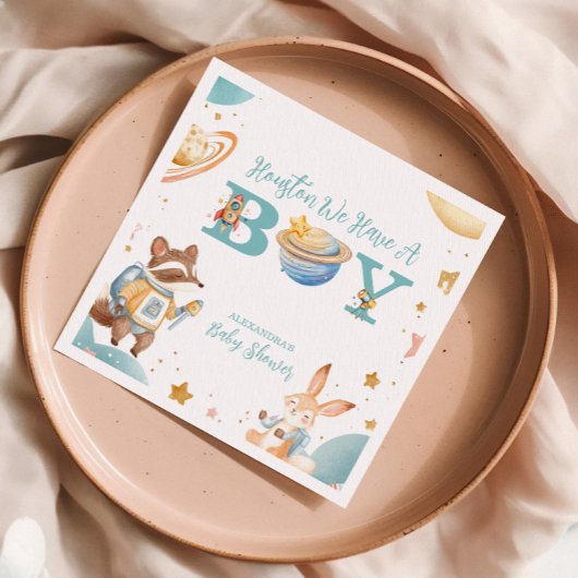 ヒューストン我々は男の子の宇宙を持っている スタンダードカクテルナプキン