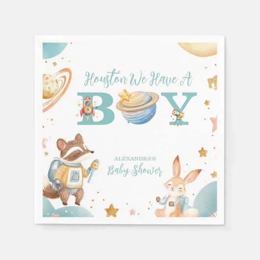 ヒューストン我々は男の子の宇宙を持っている スタンダードカクテルナプキン (正面)