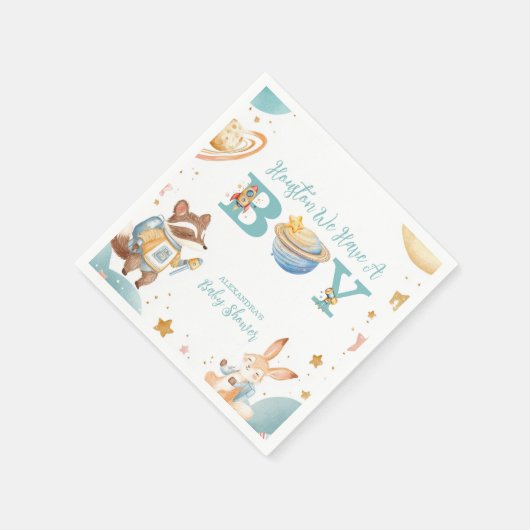 ヒューストン我々は男の子の宇宙を持っている スタンダードカクテルナプキン (角)