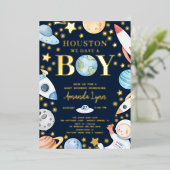 ヒューストン我々は男の子の宇宙を持っている 箔招待状 (立ち正面)