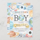 ヒューストン我々は男の子の宇宙ベビーシャワー招待状を持つ 招待状 (正面/裏面)