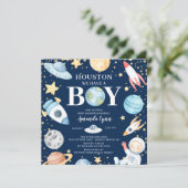 ヒューストン我々は男の子の宇宙宇宙ベビーシャワーInvi持っている 招待状 (スタンド正面)