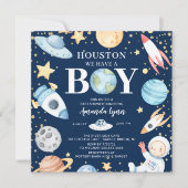 ヒューストン我々は男の子の宇宙宇宙ベビーシャワーInvi持っている 招待状 (正面)