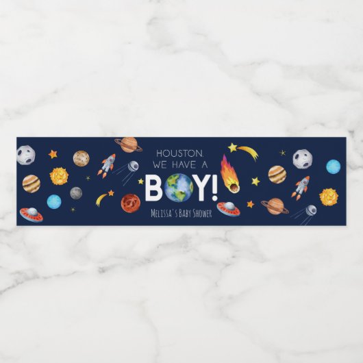 ヒューストン我々は男の子の宇宙銀河系ベビーシャワーを持っている ペットボトルラベル (シングルラベル)