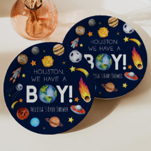 ヒューストン我々は男の子の宇宙銀河系ベビーシャワーを持っている ペーパープレート