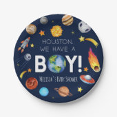 ヒューストン我々は男の子の宇宙銀河系ベビーシャワーを持っている ペーパープレート (正面)