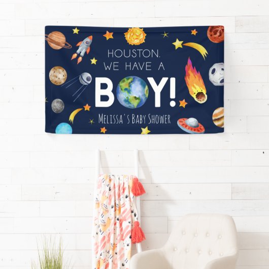 ヒューストン我々は男の子の銀河系宇宙ベビーシャワーを持っている 横断幕 (インサイチュ)