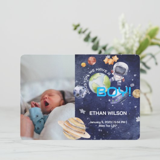 ヒューストン男の子の生まれたばかりの誕生発表 招待状 (スタンド正面)