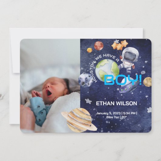 ヒューストン男の子の生まれたばかりの誕生発表 招待状 (正面)
