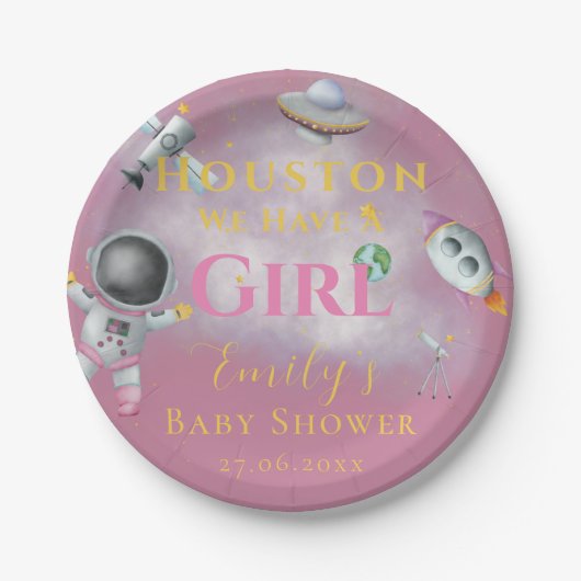 ヒューストン私たちは女の子のシャワー宇宙宇宙飛行士がいる ペーパープレート (正面)