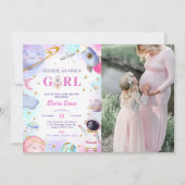 ヒューストン私たちは女の子の宇宙の赤ちゃんシャワーを持っている 招待状 (正面)