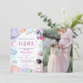 ヒューストン私たちは女の子の宇宙の赤ちゃんシャワーを持っている 招待状 (スタンド正面)
