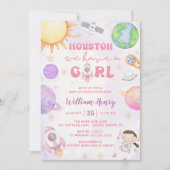 ヒューストン私たちは女の子の宇宙の赤ちゃんシャワーを持っている 招待状 (正面)