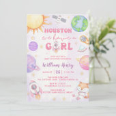 ヒューストン私たちは女の子の宇宙の赤ちゃんシャワーを持っている 招待状 (スタンド正面)