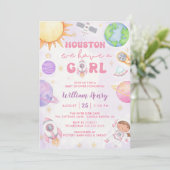 ヒューストン私たちは女の子の宇宙の赤ちゃんシャワーを持っている 招待状 (スタンド正面)
