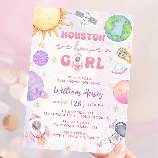 ヒューストン私たちは女の子の宇宙の赤ちゃんシャワーを持っている 招待状