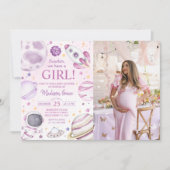 ヒューストン私たちは女の子の宇宙の赤ちゃんシャワーを持っている 招待状 (正面)