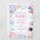 ヒューストン私たちは女の子の宇宙の赤ちゃんシャワーを持っている 招待状 (正面)