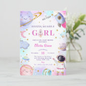 ヒューストン私たちは女の子の宇宙の赤ちゃんシャワーを持っている 招待状 (スタンド正面)