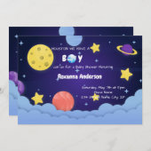 ヒューストン私たちは男の子の宇宙の赤ちゃんシャワーを持っている 招待状 (正面/裏面)