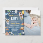 ヒューストン私たちは男の子の宇宙の赤ちゃんシャワーを持っている 招待状 (正面)