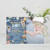 ヒューストン私たちは男の子の宇宙の赤ちゃんシャワーを持っている 招待状 (スタンド正面)