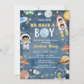 ヒューストン私たちは男の子の宇宙の赤ちゃんシャワーを持っている 招待状 (正面)