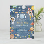 ヒューストン私たちは男の子の宇宙の赤ちゃんシャワーを持っている 招待状 (スタンド正面)