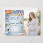 ヒューストン私たちは男の子の宇宙の赤ちゃんシャワーを持っている 招待状 (正面)