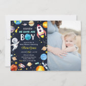 ヒューストン私たちは男の子の宇宙の赤ちゃんシャワーを持っている 招待状 (正面)
