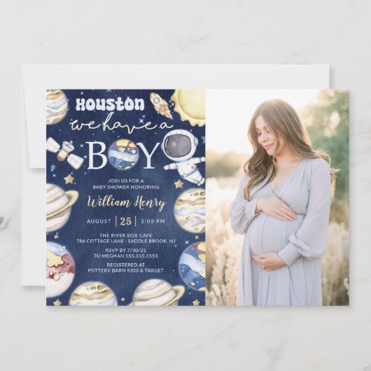 ヒューストン私たちは男の子の宇宙の赤ちゃんシャワーを持っている 招待状 (正面)
