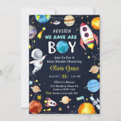 ヒューストン私たちは男の子の宇宙の赤ちゃんシャワーを持っている 招待状 (正面)