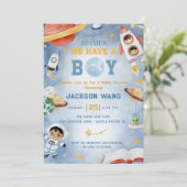 ヒューストン私たちは男の子の宇宙の赤ちゃんシャワーを持っている 招待状 (スタンド正面)