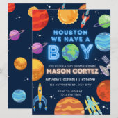 ヒューストン私たちは男の子を持っています宇宙の赤ちゃんへの招待状 (正面/裏面)