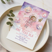 ヒューストン私たちは1歳のピンクの女の子の写真を持っている 招待状