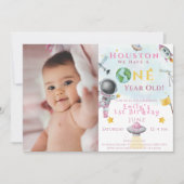 ヒューストン私たちは1歳の宇宙の女の子の宇宙飛行士がいる 招待状 (正面)