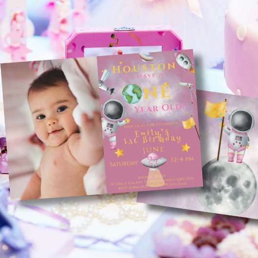 ヒューストン私たちは1歳の宇宙の女の子の宇宙飛行士がいる 招待状