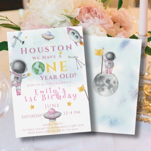 ヒューストン私たちは1歳の宇宙の女の子の宇宙飛行士がいる 招待状