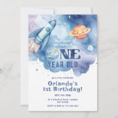 ヒューストン私たちは1歳の少年1歳の誕生日を持っている 招待状 (正面)