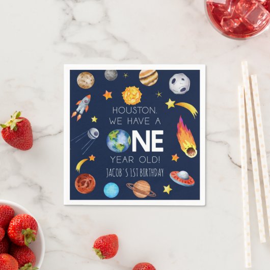 ヒューストン私たちは1歳の1歳の誕生日パーティーを持っている スタンダードカクテルナプキン (インサイチュ)