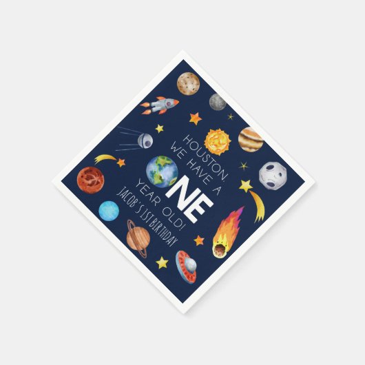 ヒューストン私たちは1歳の1歳の誕生日パーティーを持っている スタンダードカクテルナプキン (角)