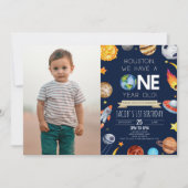 ヒューストン私たちは1歳の1歳の誕生日パーティーを持っている 招待状 (正面)