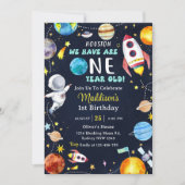 ヒューストン私たちは1歳の1歳の誕生日パーティーを持っている 招待状 (正面)