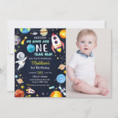 ヒューストン私たちは1歳の1歳の誕生日パーティーを持っている 招待状 (正面)