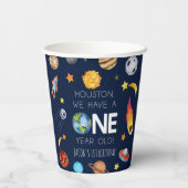 ヒューストン私たちは1歳の1歳の誕生日パーティーを持っている 紙コップ (裏面)