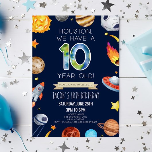 ヒューストン私たちは10歳の10歳の誕生日パーティーです 招待状