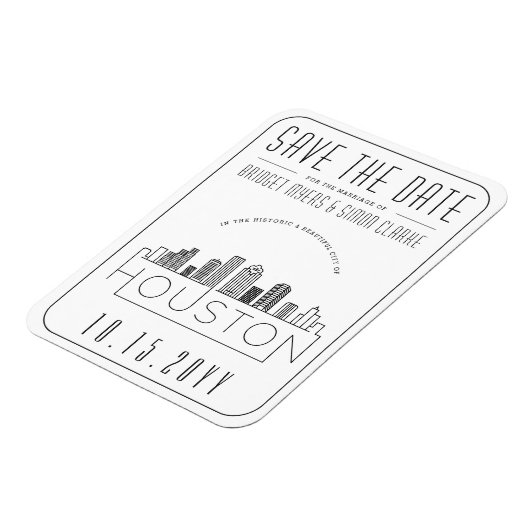 ヒューストン結婚の様式化されたスカイライン日付を保存 マグネット (左側)