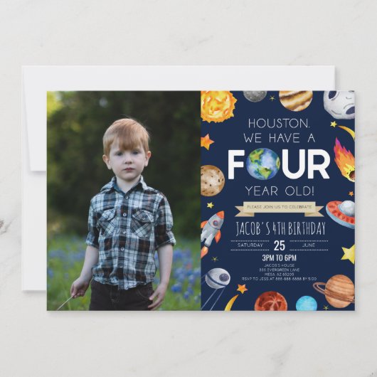 ヒューストン4歳4歳の誕生日パーティー 招待状 (正面)