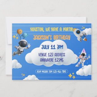ヒューストン・ウィ・ヘブ・ア・パーティー 3D スペース 誕生日 招待状